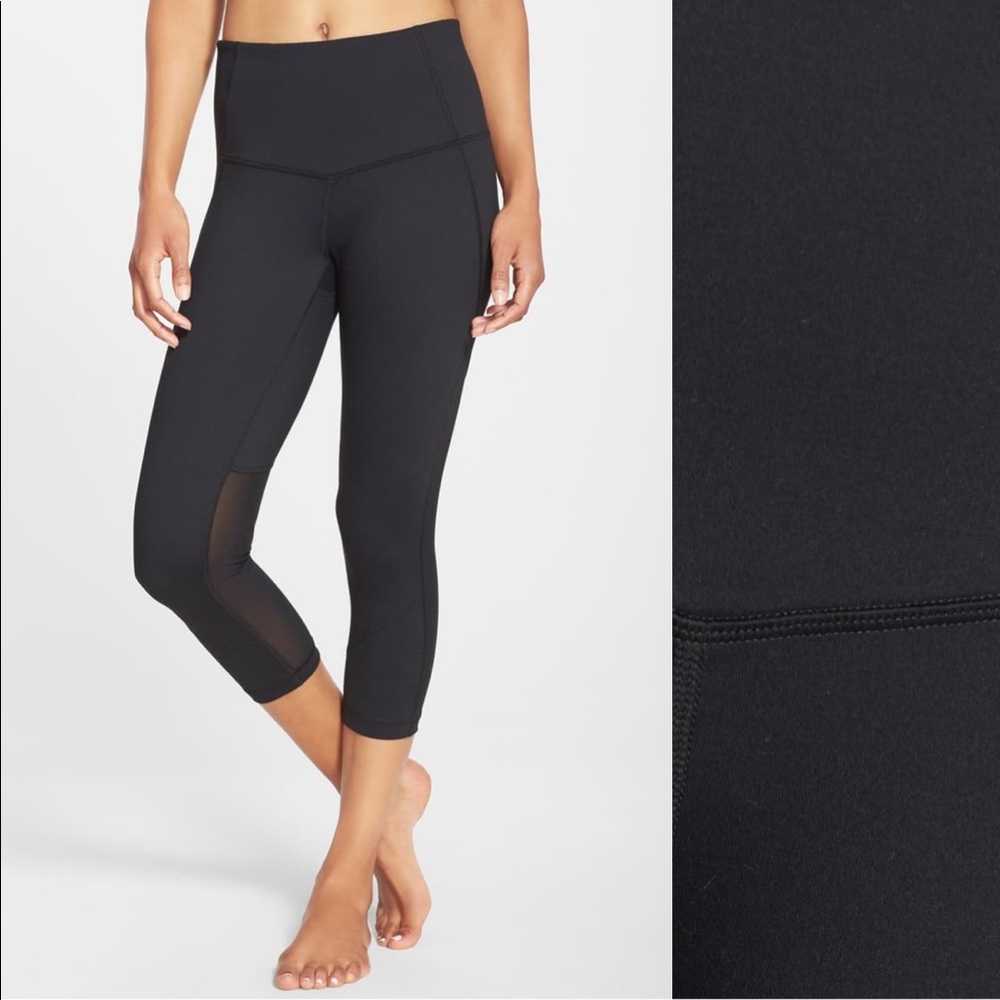 Zella High Waist Crop with Mesh Dot Black